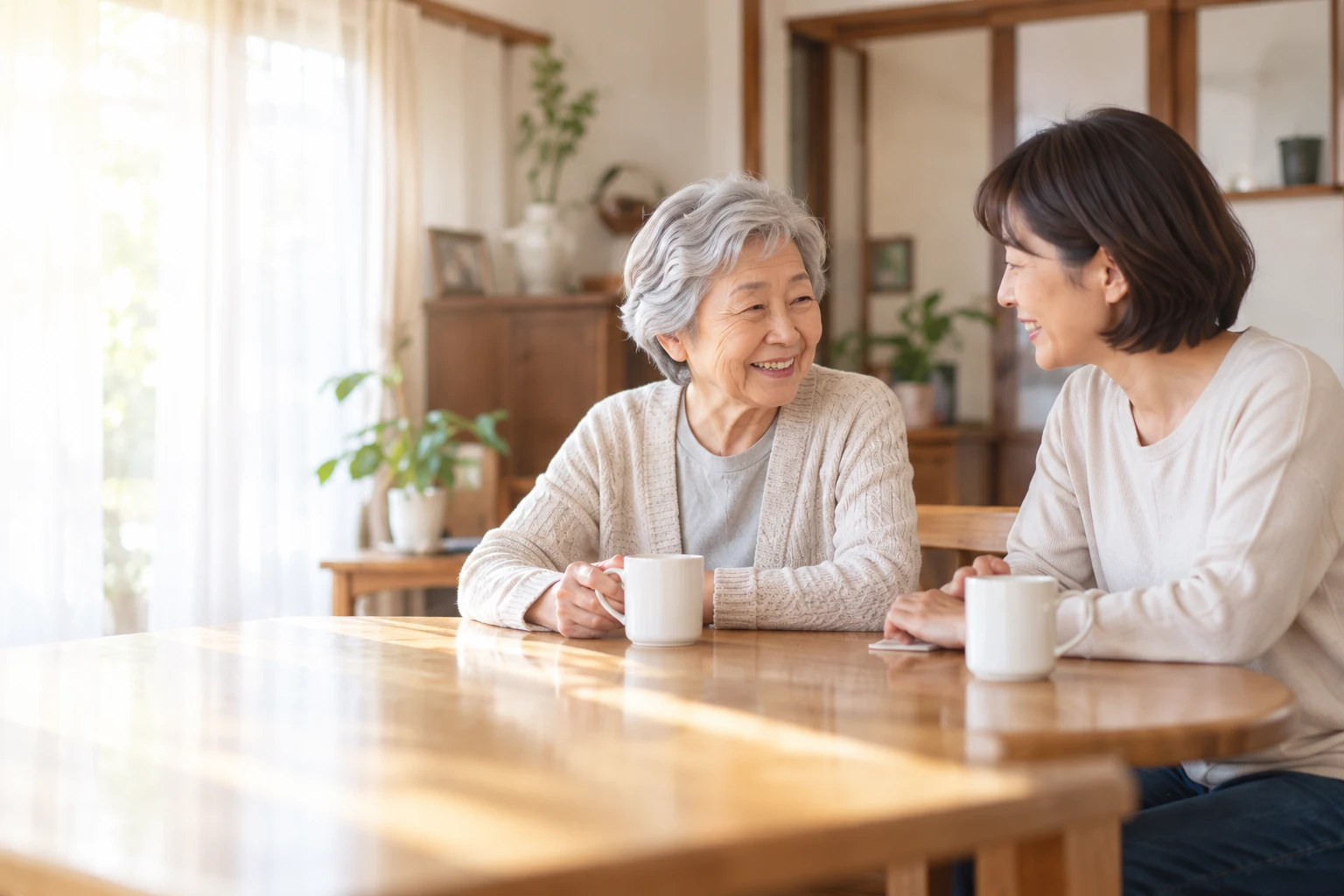 日本の住まいで高齢の家族と過ごす様子